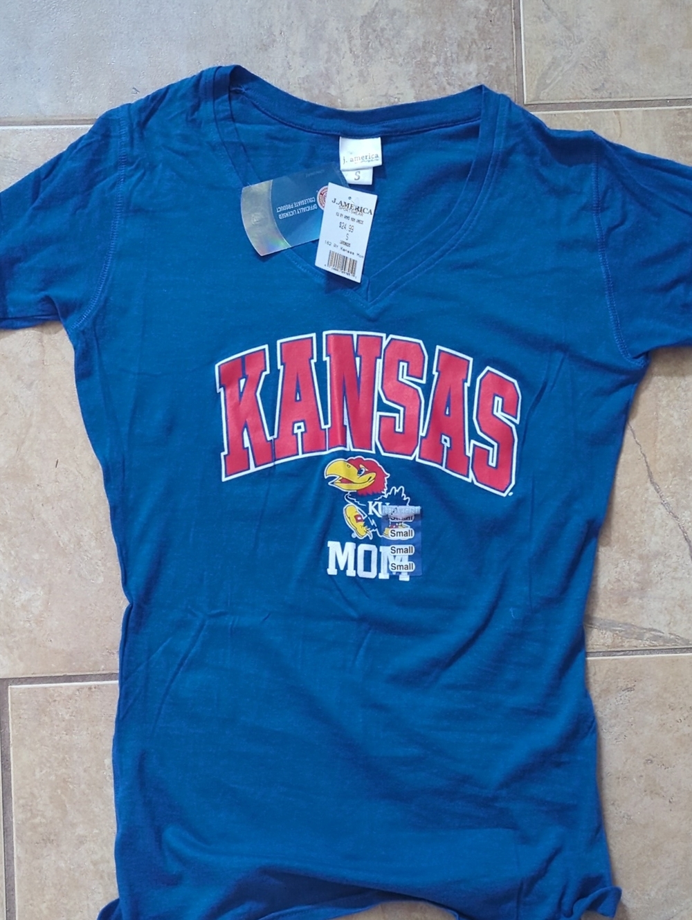 Kansas Jayhawk "Mom" V-Neck T-Shirt - New